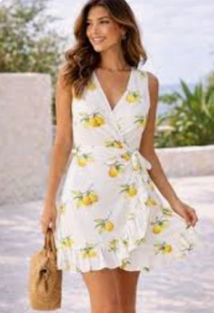 Rails Madison Lemon Print Ruffle Wrap Dress White Yellow Small